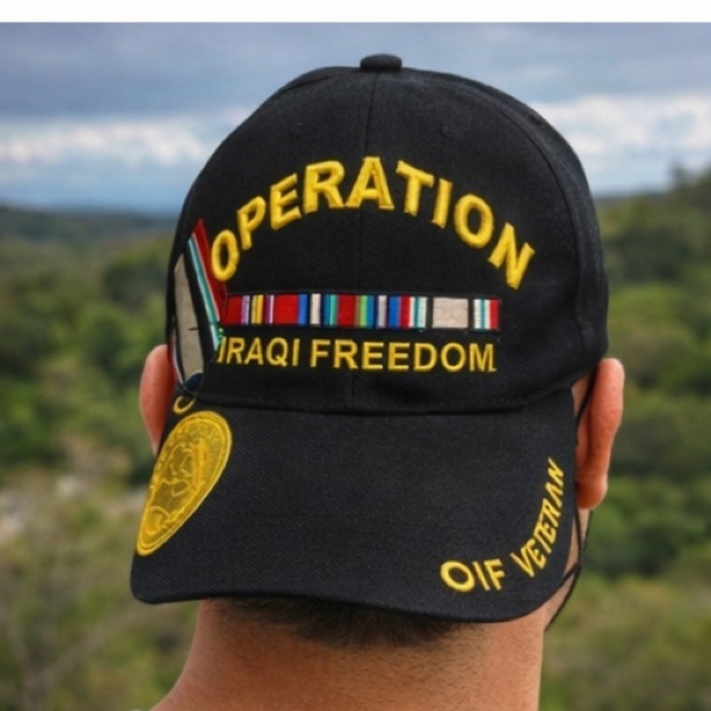 Operation Iraqi Freedom Veteran Baseball Cap OIF Embroidered Gold Medal Men's